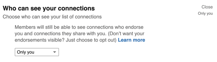 Kes näeb teie ühenduste valikut LinkedIni privaatsusseadetes