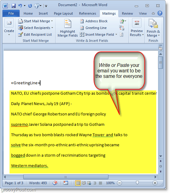 Outlook 2010 ekraanipilt – kirjutage massmeilide sisu