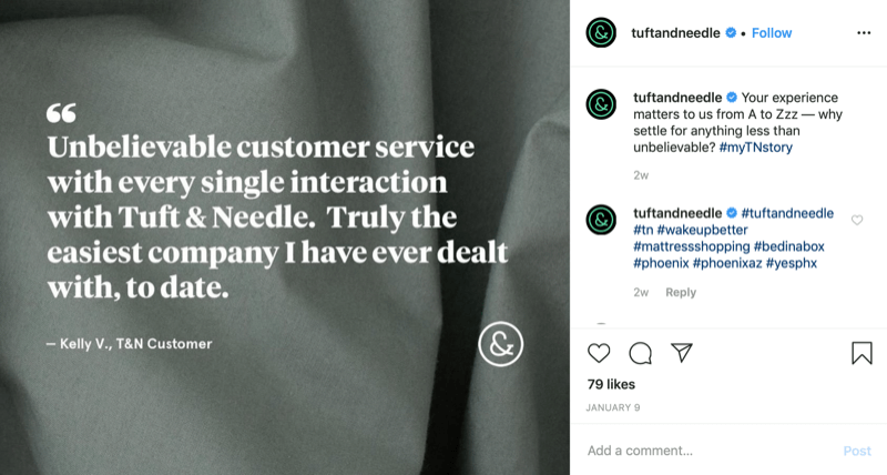 kliendi pakkumise graafika Tufti ja Needle Instagrami kontolt