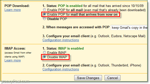 Ühendage Gmail POP-i abil Outlook 2010-ga