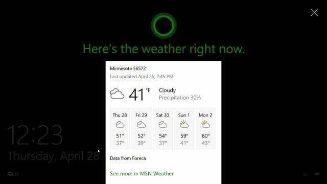 Cortana lukustatud ekraanil Windows 10