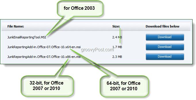 laadige alla rämpsposti aruandluse tööriist Office 2003, Office 2007 või Office 2010 jaoks