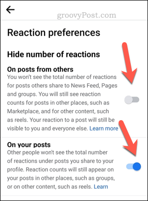 Määrake mobiilis Facebooki reaktsiooniseaded