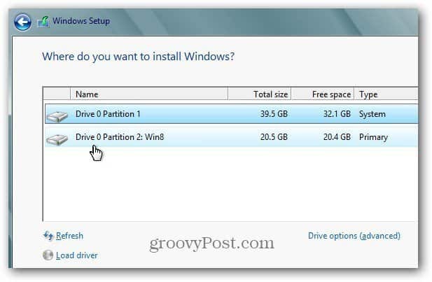 Windows 8 partitsioon