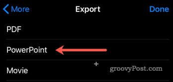 Eksportimine Keynote'ist iOS-i PowerPointi