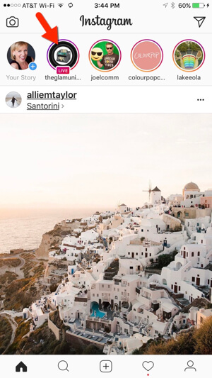 Praegused Instagrami otseülekanded on vahekaardi Avaleht ülaosas selgelt märgitud.