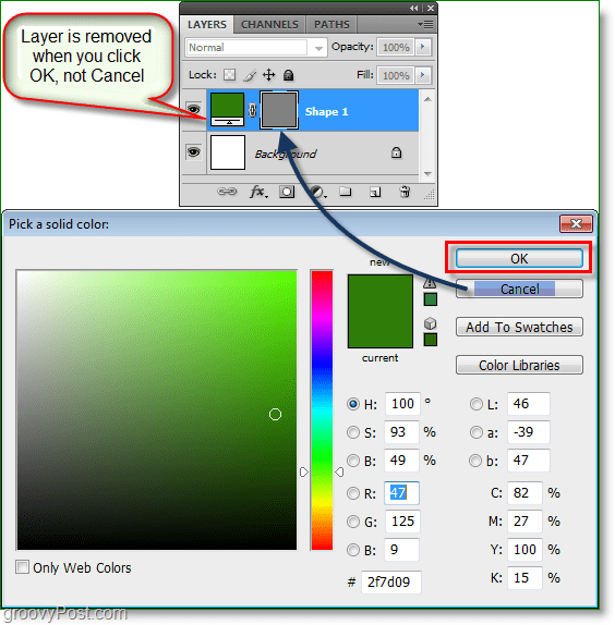 Photoshopi värvivalija ekraanipilt - kui see töötab, saate nüüd Photoshopis kasutada värvivalija kiirklahve