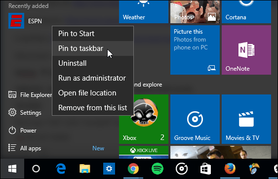 Windows 10 menüü Start
