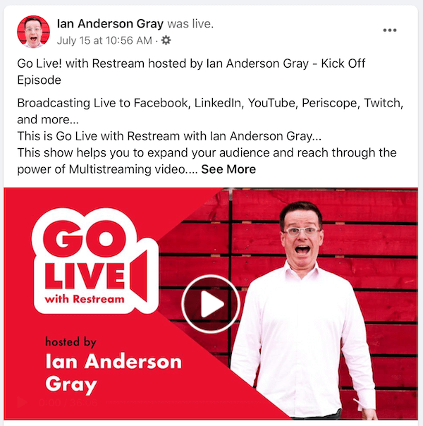 Ian Anderson Gray Facebooki reaalajas video korduspostitus