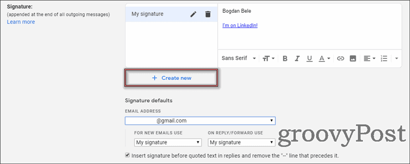 Gmaili mitme allkirja seaded uued