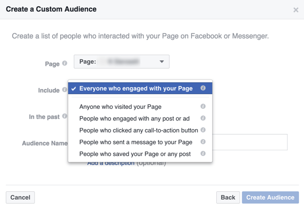 Looge kohandatud vaatajaskond inimestest, kes on teie ettevõttega Facebookis suhelnud.