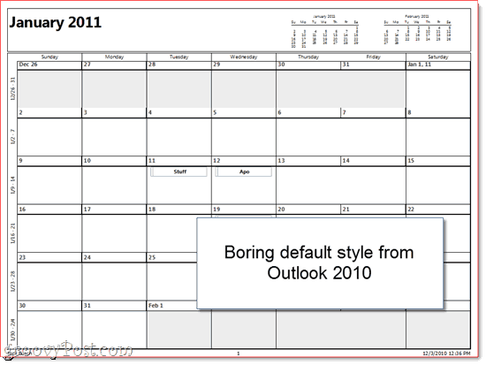 Outlooki prinditud kalender