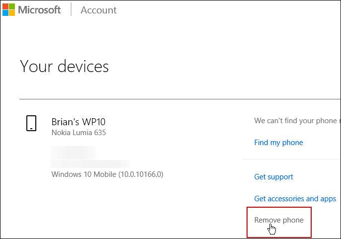 Eemaldage seadme Microsofti konto