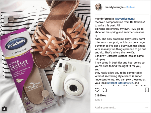 Ilu ja elustiili Instagrami mõjutaja Mandy Ferrugia aitas selles sponsoreeritud postituses reklaamida dr Scholli korterite sisetaldasid.
