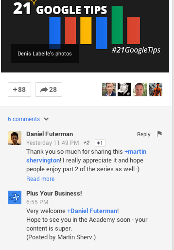 google + postitage ettevõtte kommentaar