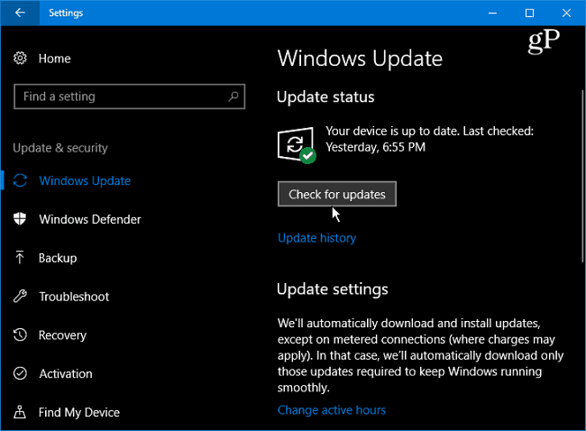 1 Windows 10 kontrollige värskenduste olemasolu