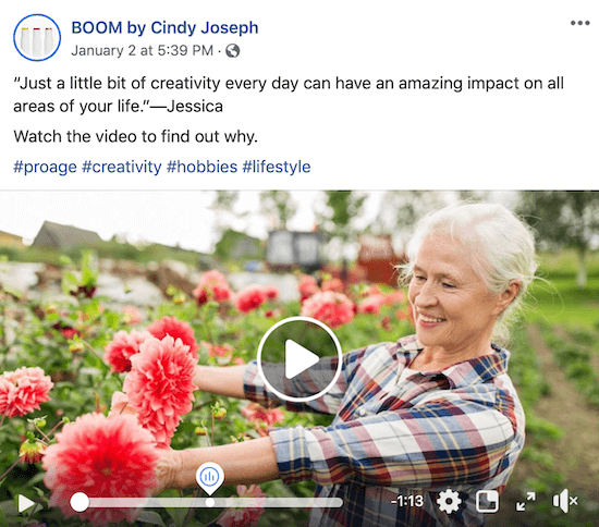Facebooki videopostitus BOOMile! autor Cindy Joseph