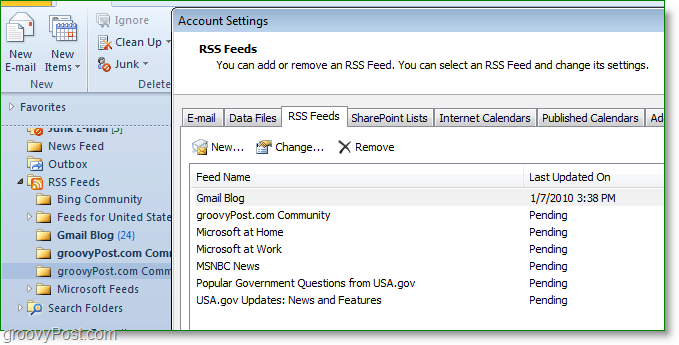 RSS-kanalid sünkroonitakse automaatselt Outlook 2007 või 2010 ja Internet Exploreri vahel