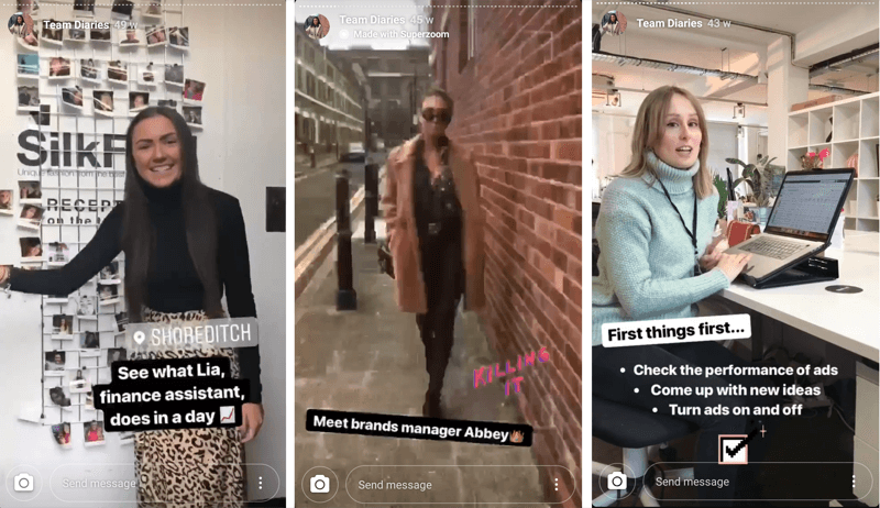 töötajaid tutvustava Instagrami loo näide