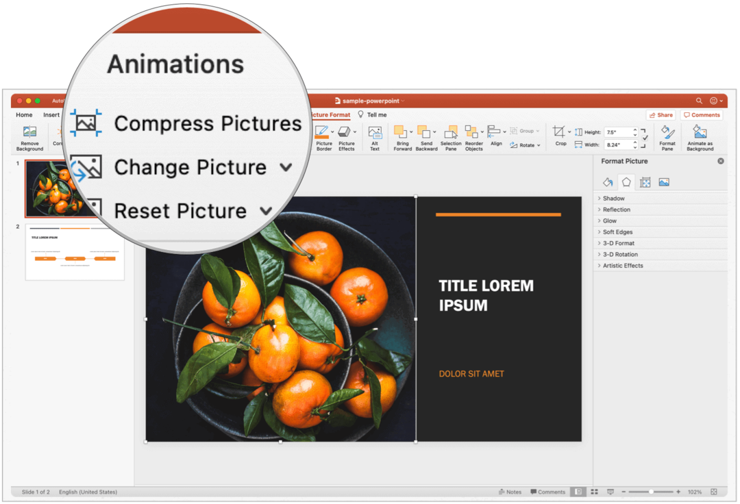 PowerPoint Mac tihendab pilte