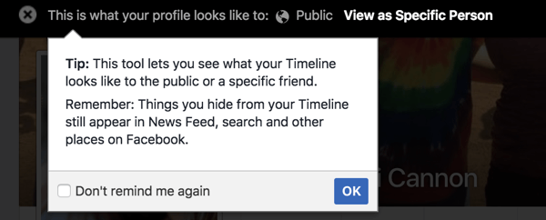 Funktsiooni Kuva nimega saate vaadata, kuidas teie Facebooki profiil teistele tundub.