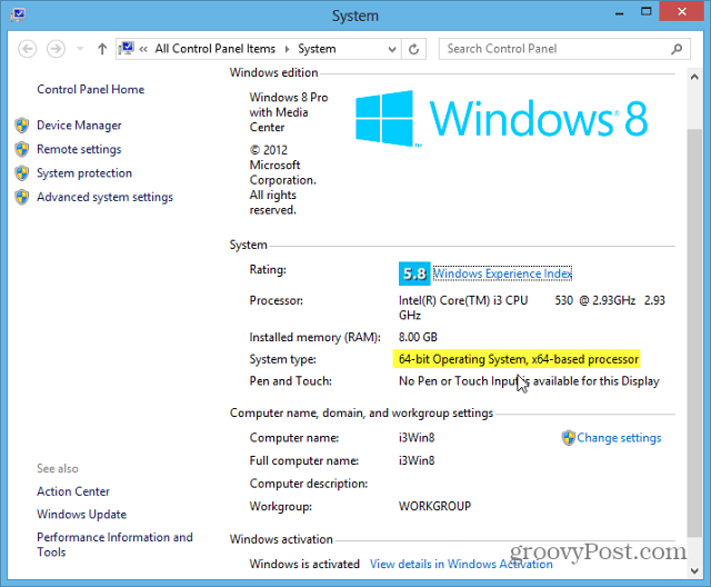 Windows 8 süsteemitüüp