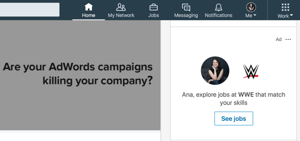 Sihitud LinkedIni dünaamilise reklaami näide.