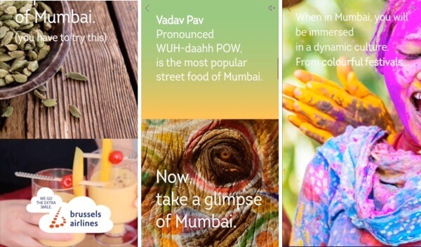 facebooki mobiilse lõuendi reklaam Brüsseli lennufirmadelt Mumbais