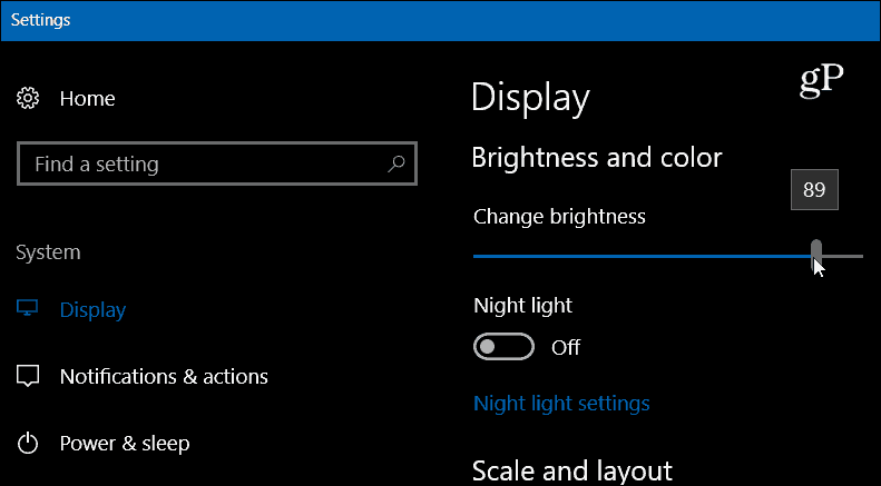 Windows 10 seadete kuva heledus