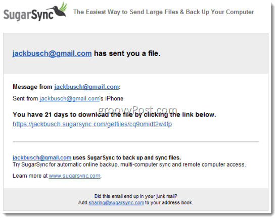 SugarSync Jagage faile e-posti teel
