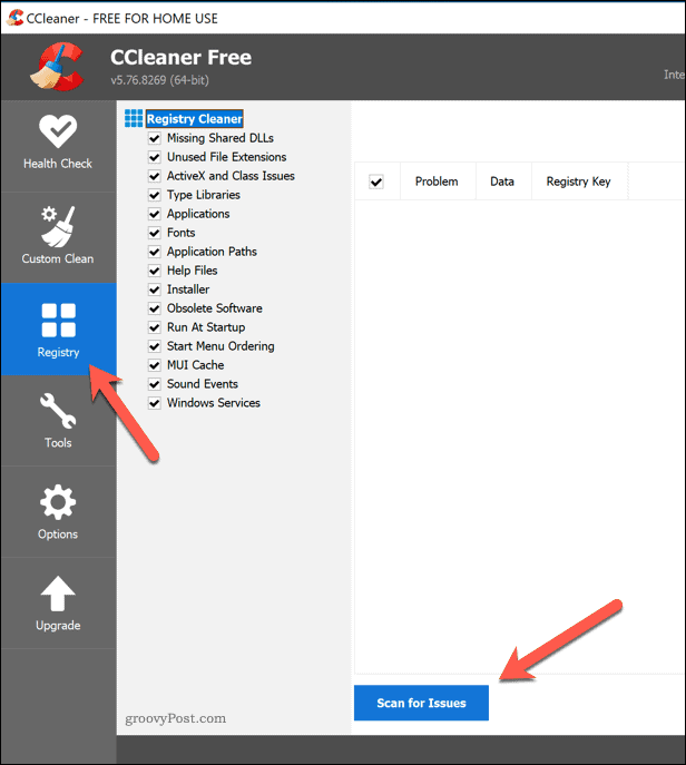 Katkiste Windowsi registriüksuste otsimine rakenduses CCleaner