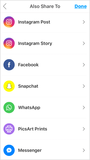 Mobiilirakendused, nagu PicsArt, võimaldavad teil jagada oma fotot Instagramis, Facebookis ja muudel platvormidel.