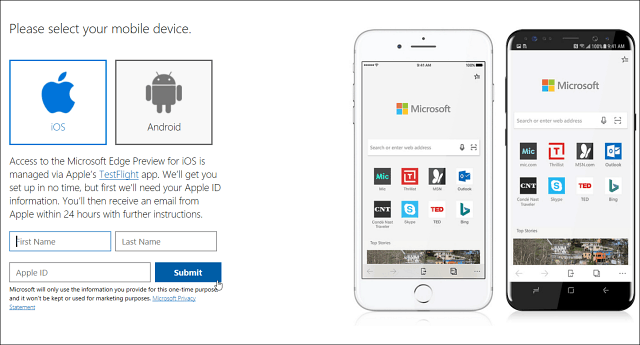 Microsoft Edge veebibrauser on peagi saadaval Android-i iOS-i