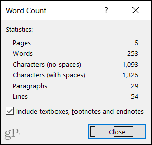 Sõnade arv Windowsi Microsoft Wordis