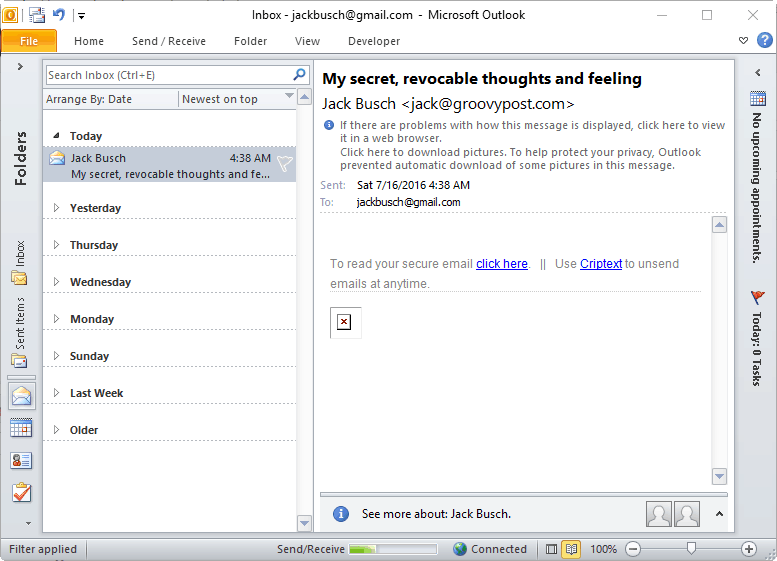 turvaline krüptteksti e-post Outlookis