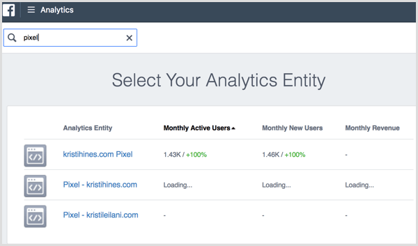Facebook Analyticsi veebisait