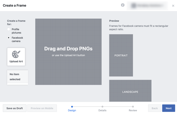 Kuidas oma otseülekannet Facebookis reklaamida, samm 2, looge oma kaader Facebooki raamistuudios