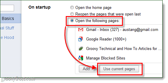 Chrome'i käivitamisel kohandatud lehtede loend