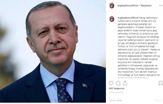 Tuğba Ekinci president Tayyip Erdoğani jagamine