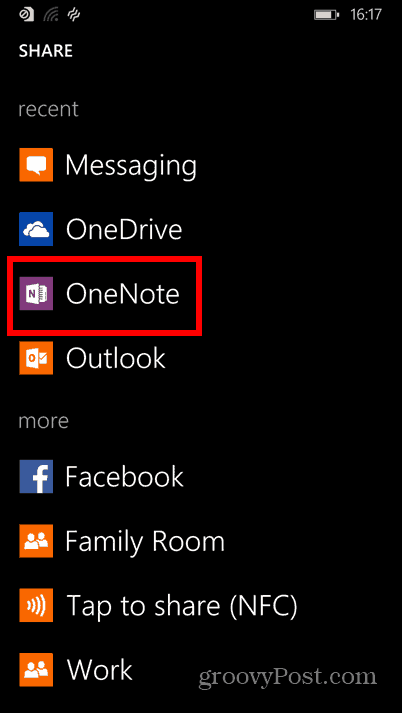 Windows Phone 8.1 ekraanipildid onote
