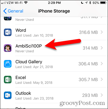 Koputage rakenduse iPhone Storage all