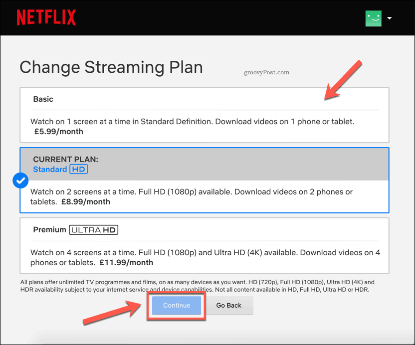 Netflixi tellimiskavade muutmine