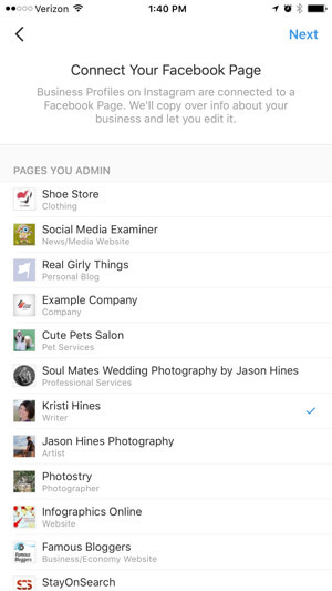 instagrami ettevõtte profiil ühendub facebooki lehega