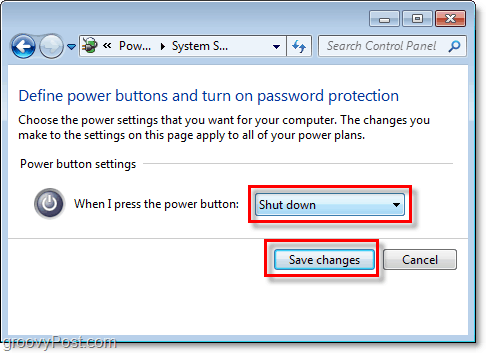 kohandage, mida teie Windows 7 väljalülitusnupp teeb, klõpsake lõpetamiseks nuppu Salvesta muudatused