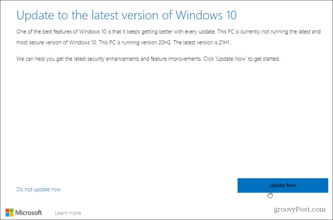 värskendage uusimale Windows 10 versioonile