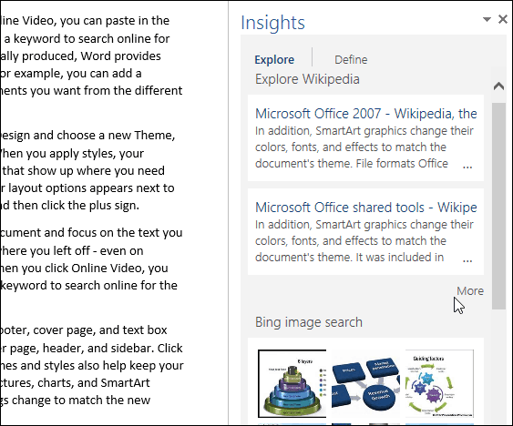 Bingi toega nutika otsingufunktsiooni kasutamine rakenduses Office 2016