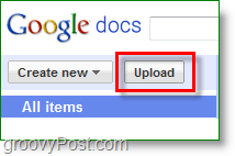Google Docs'i ekraanipilt - üleslaadimisnupp