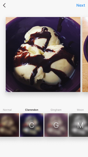 Saate filtreid rakendada ja pilti ükshaaval muuta, nagu tavalise ühe pildi Instagrami postituse puhul.