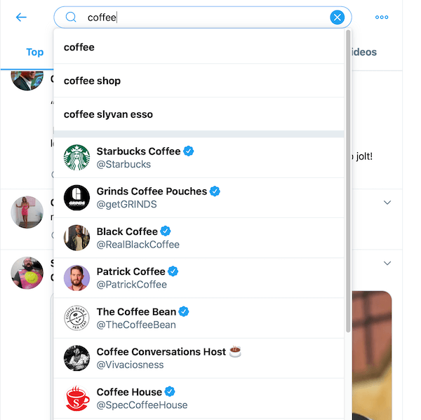näide twitteri otsingukastis kohvi otsimise otsingutulemitest