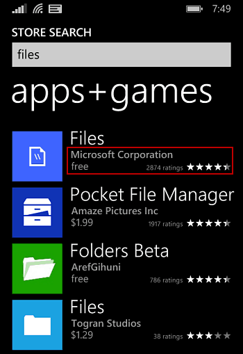 Failid Windows Phone 8.1